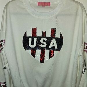 White USA Sequin Sweater Simply Southern